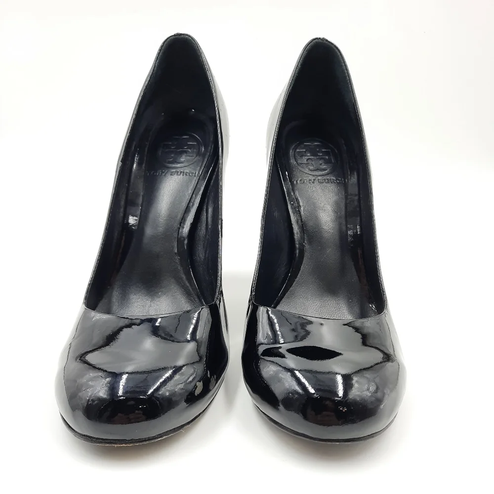 TORY BURCH Patent Leather Colin Pumps Glitter Heel Witchy Office Evening Black 7 - Picture 3 of 13